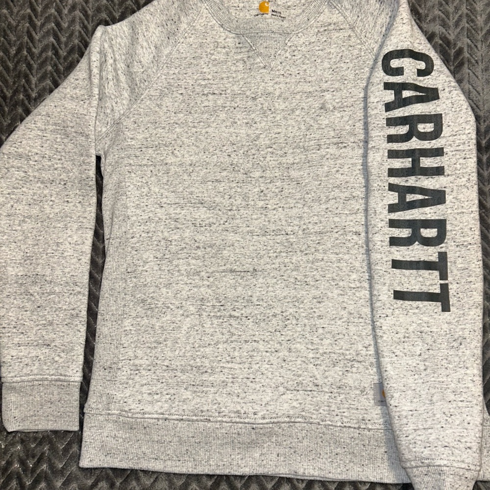 Carhartt Heather Gray Crewneck with Sleeve Logo and front pouch pocket